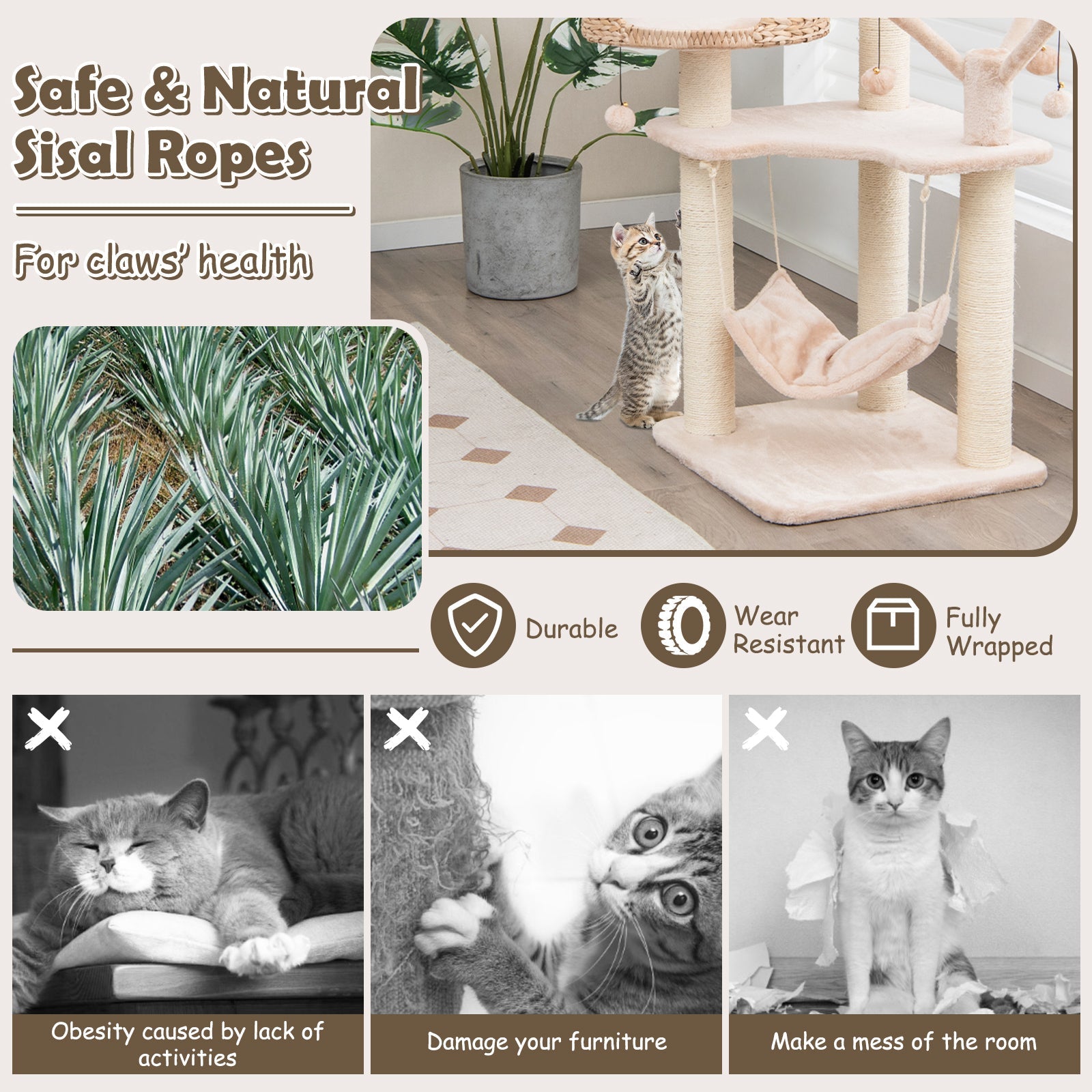 Woven Condo Cat Tree with Hammock